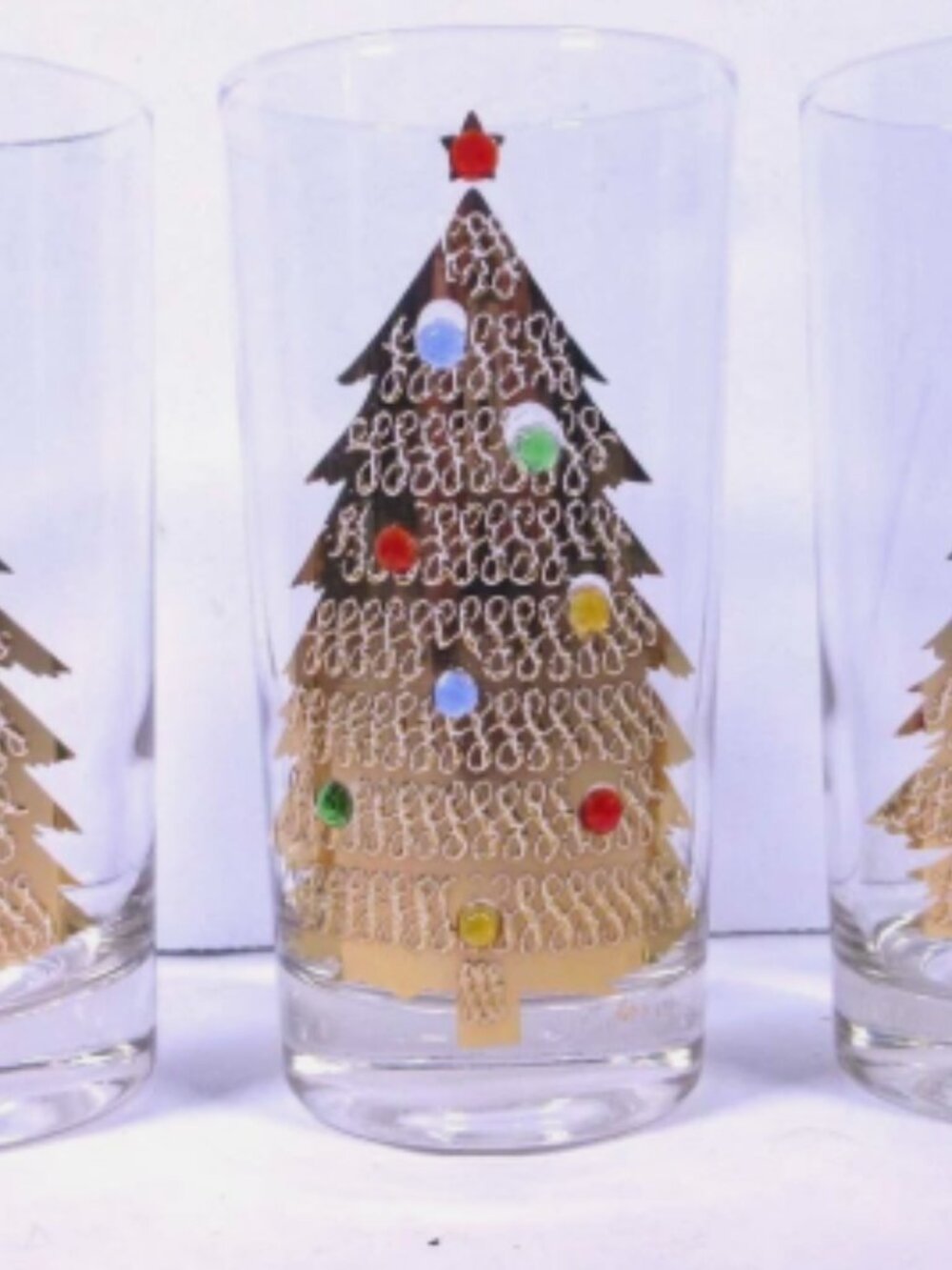 Vintage MCM CULVER Jeweled Barware/Glassware 22K Gold Trees Set of 6 - Picture 3 of 3
